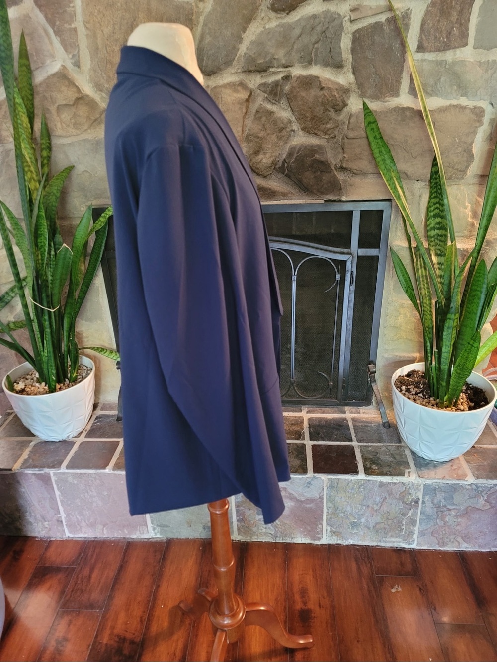 Minna Navy Blue Open Front Blazer Sz 2X Draped Shawl Collar Plus Long Sleeve - Picture 3 of 5